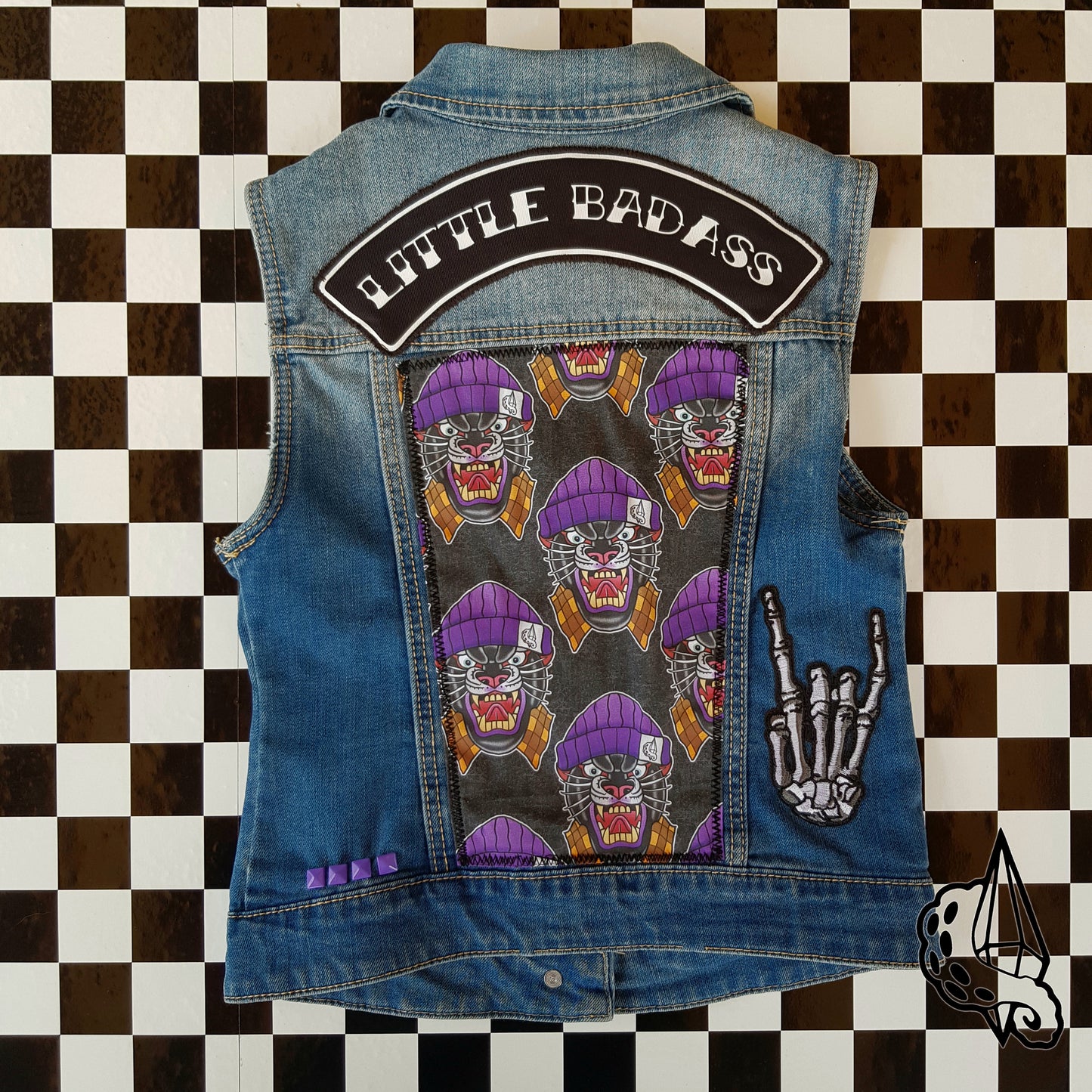 Veste en jean customisée "Little Badass" 9-10 ans