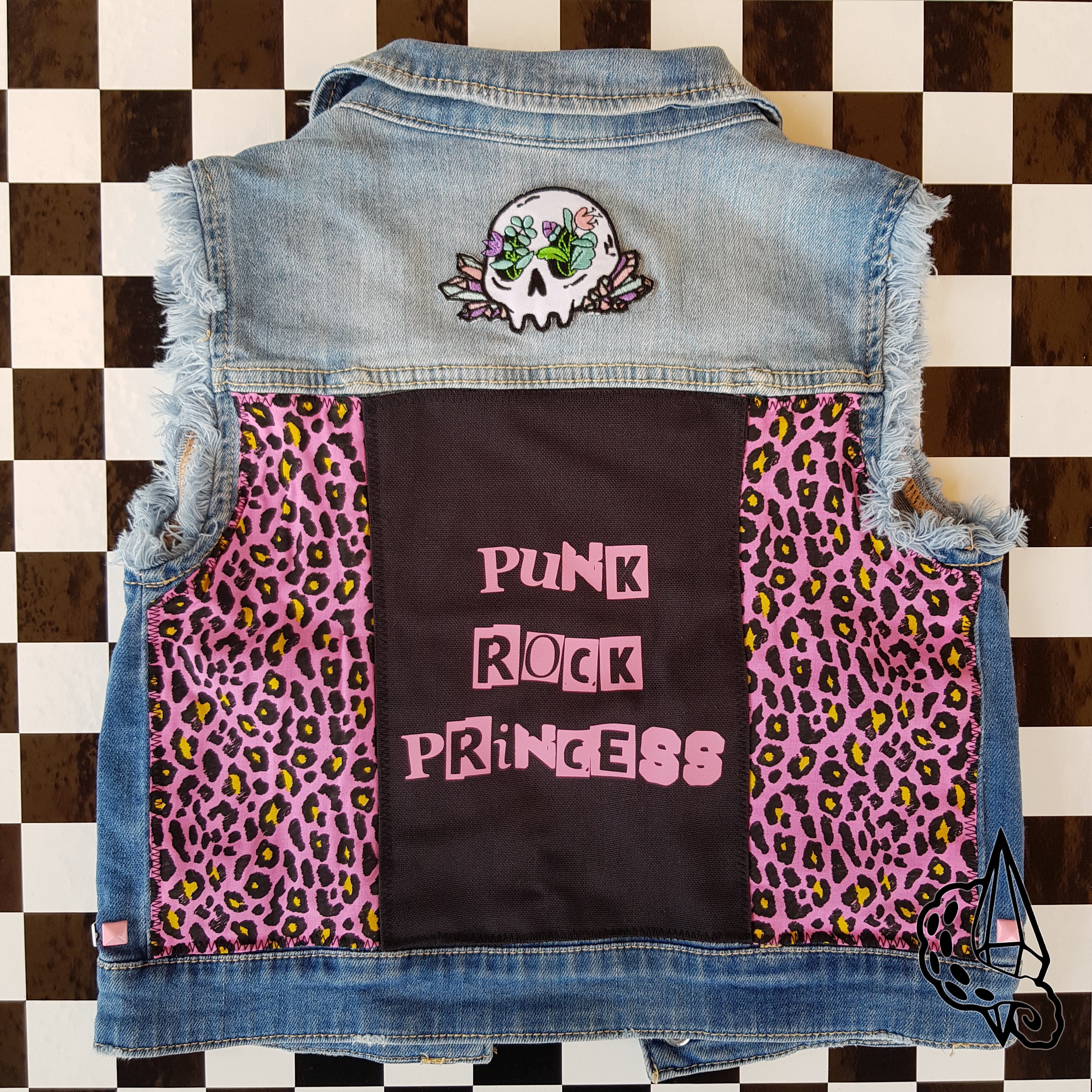 Veste en jean customisée "Punk rock princess", Taille 5-6 ans